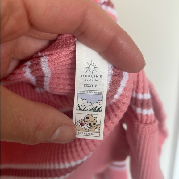 Aerie Pink Oversized Striped Sweatshirt XXS - Picture 4 of 5